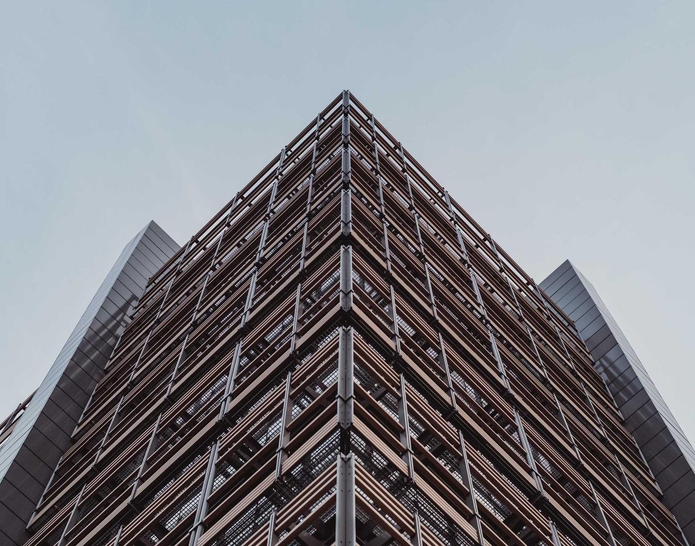 A ribbed facade meeting at a sharp corner