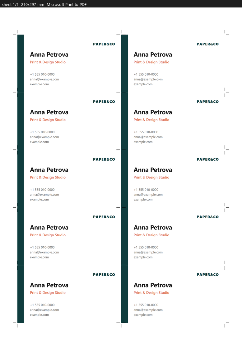 Business cards template proof